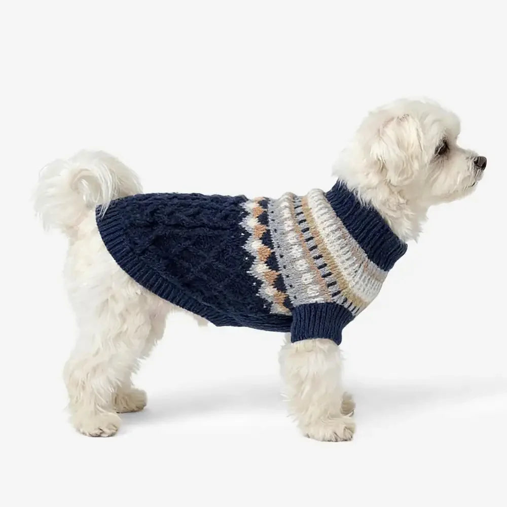 Fair-Isle-Muster gestrickter Leinen-Hundepullover mit klassischem Kragen