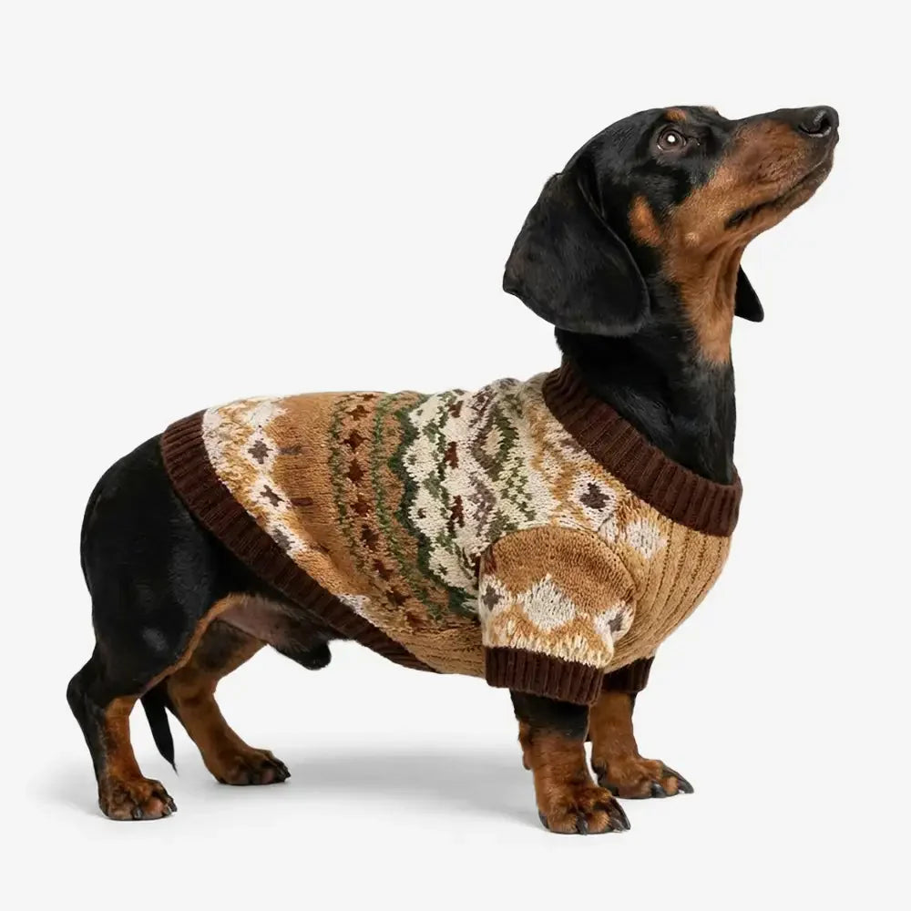 Fair Isle Vintage-Muster Dachshund und kleiner bis mittelgroßer Hund Pullover
