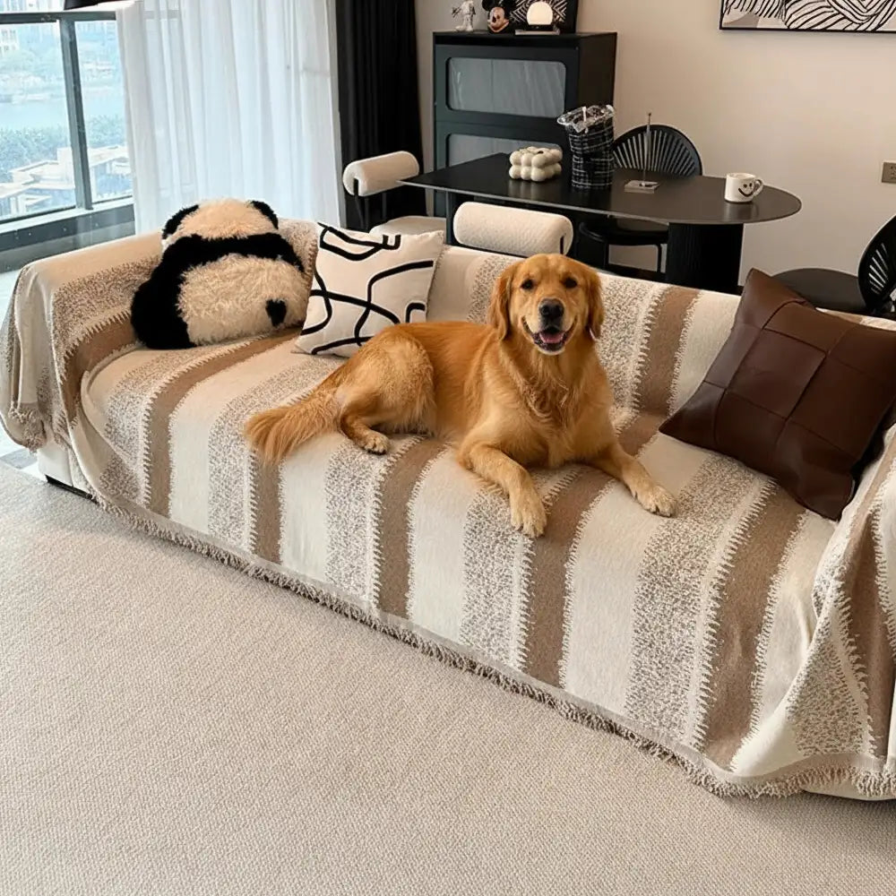 Mode Gestreifter Chenille Kratzfeste Sofaschoner Couchbezug