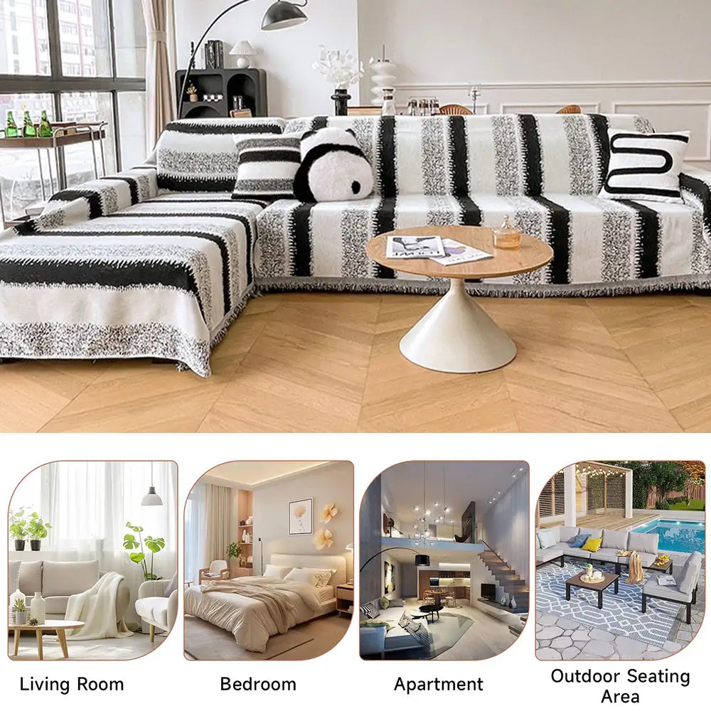 Mode Gestreifter Chenille Kratzfeste Sofaschoner Couchbezug