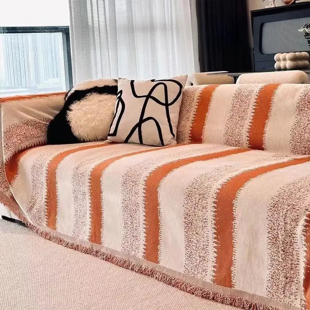 Mode Gestreifter Chenille Kratzfeste Sofaschoner Couchbezug