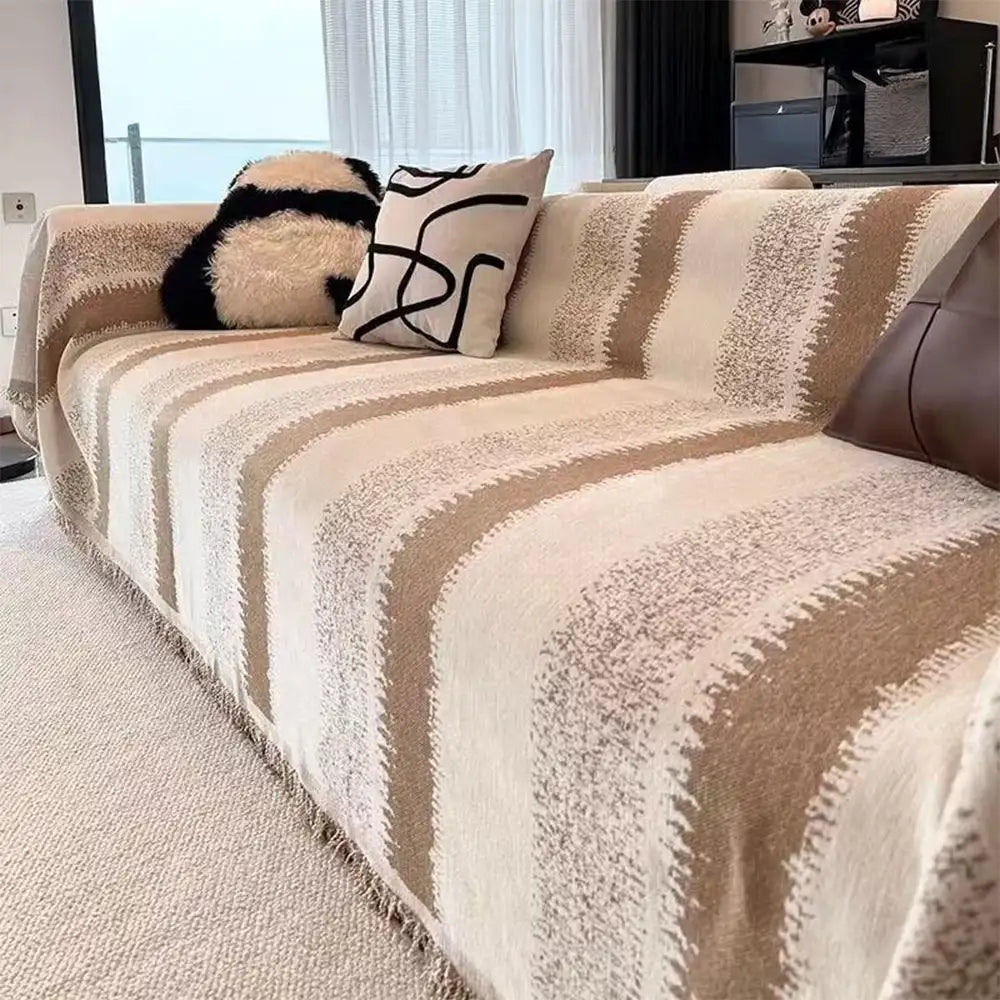 Mode Gestreifter Chenille Kratzfeste Sofaschoner Couchbezug
