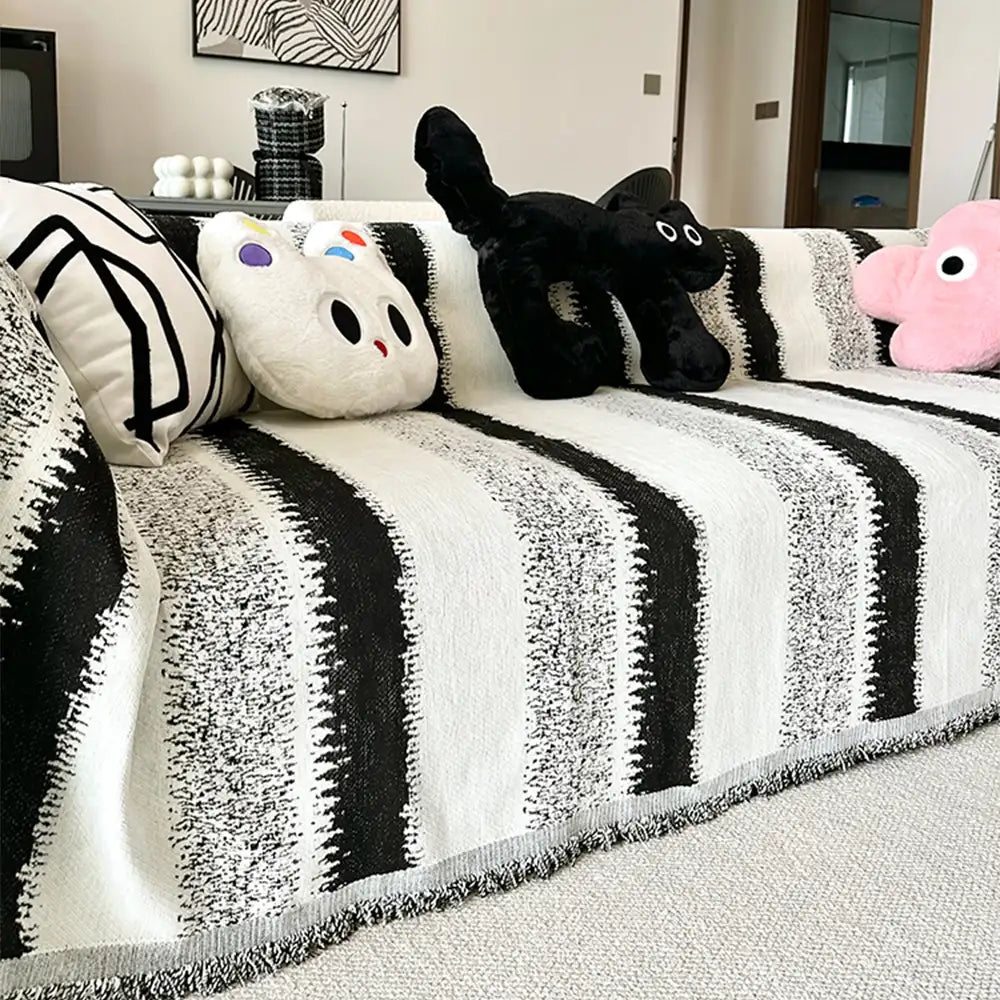 Mode Gestreifter Chenille Kratzfeste Sofaschoner Couchbezug