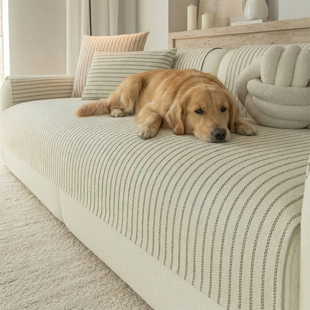 Faux Baumwolle-Leinen Chenille Gestreift Atmungsaktiv Kratzfest Sofaüberwurf