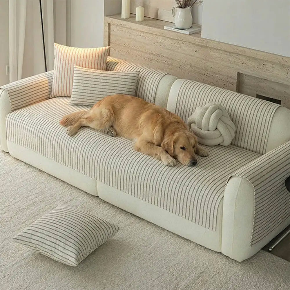 Faux Baumwolle-Leinen Chenille Gestreift Atmungsaktiv Kratzfest Sofaüberwurf