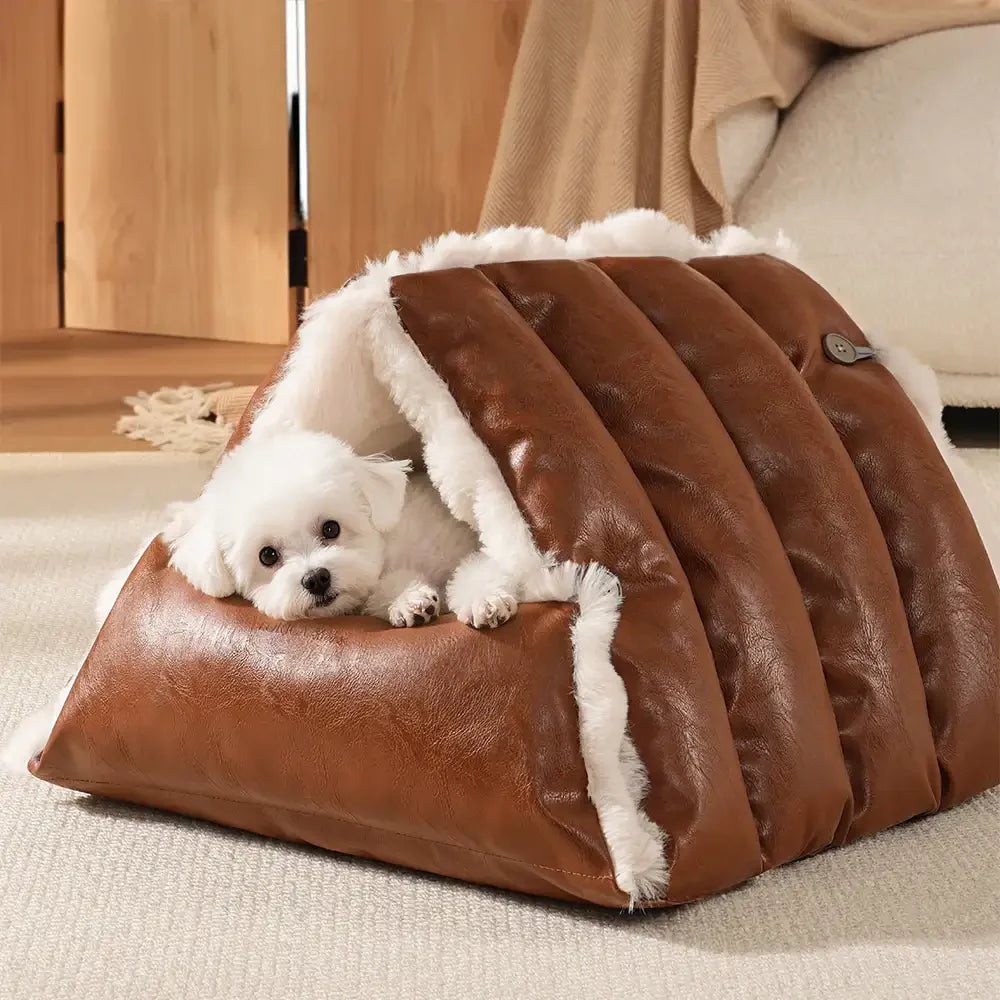 Faux-Leder Vintage Multifunktions Plüsch Hundebett Umwandelbarer Hund Autositz