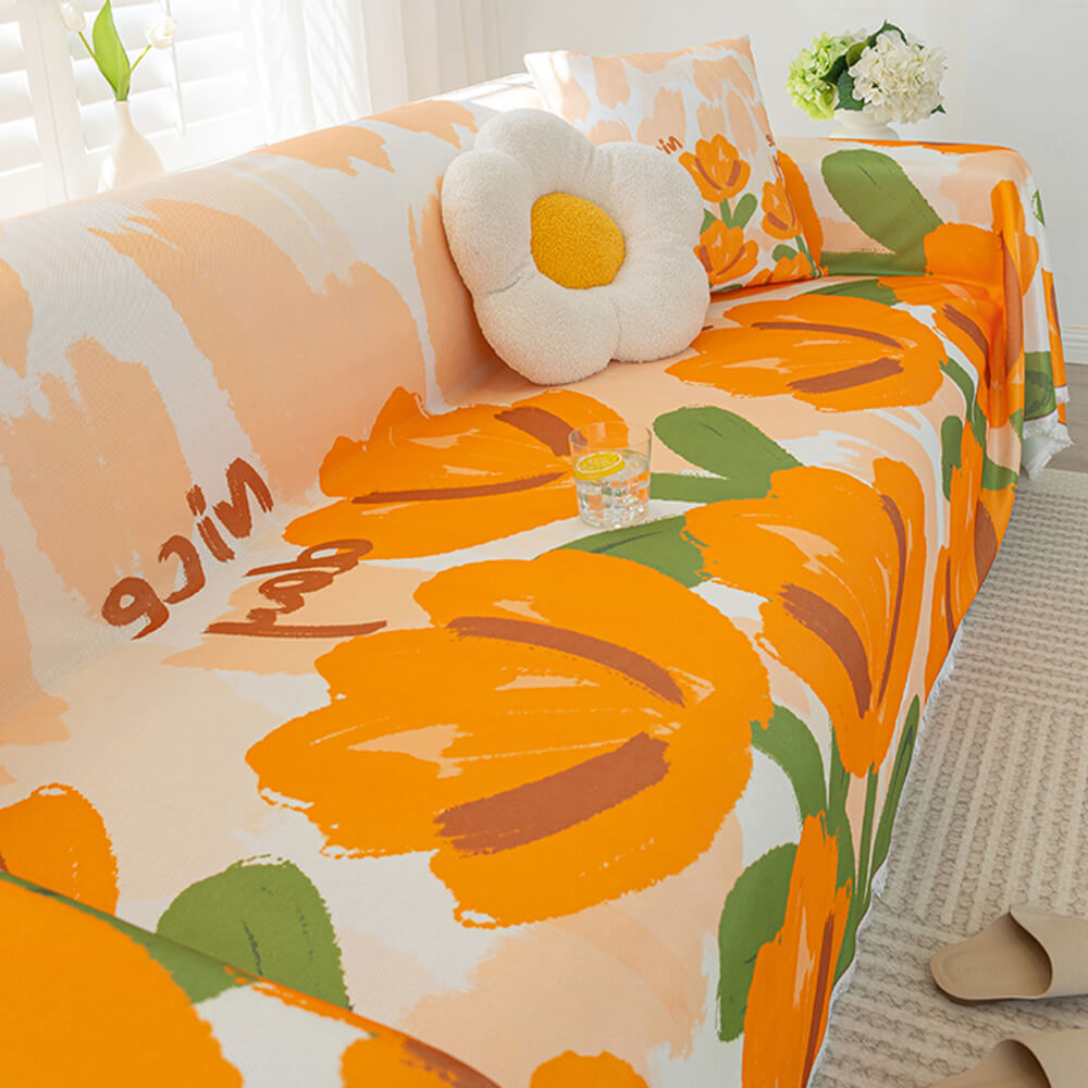 Floraler, kühlender Eisseiden-Möbelschutz-Couchbezug mit vollständiger Abdeckung