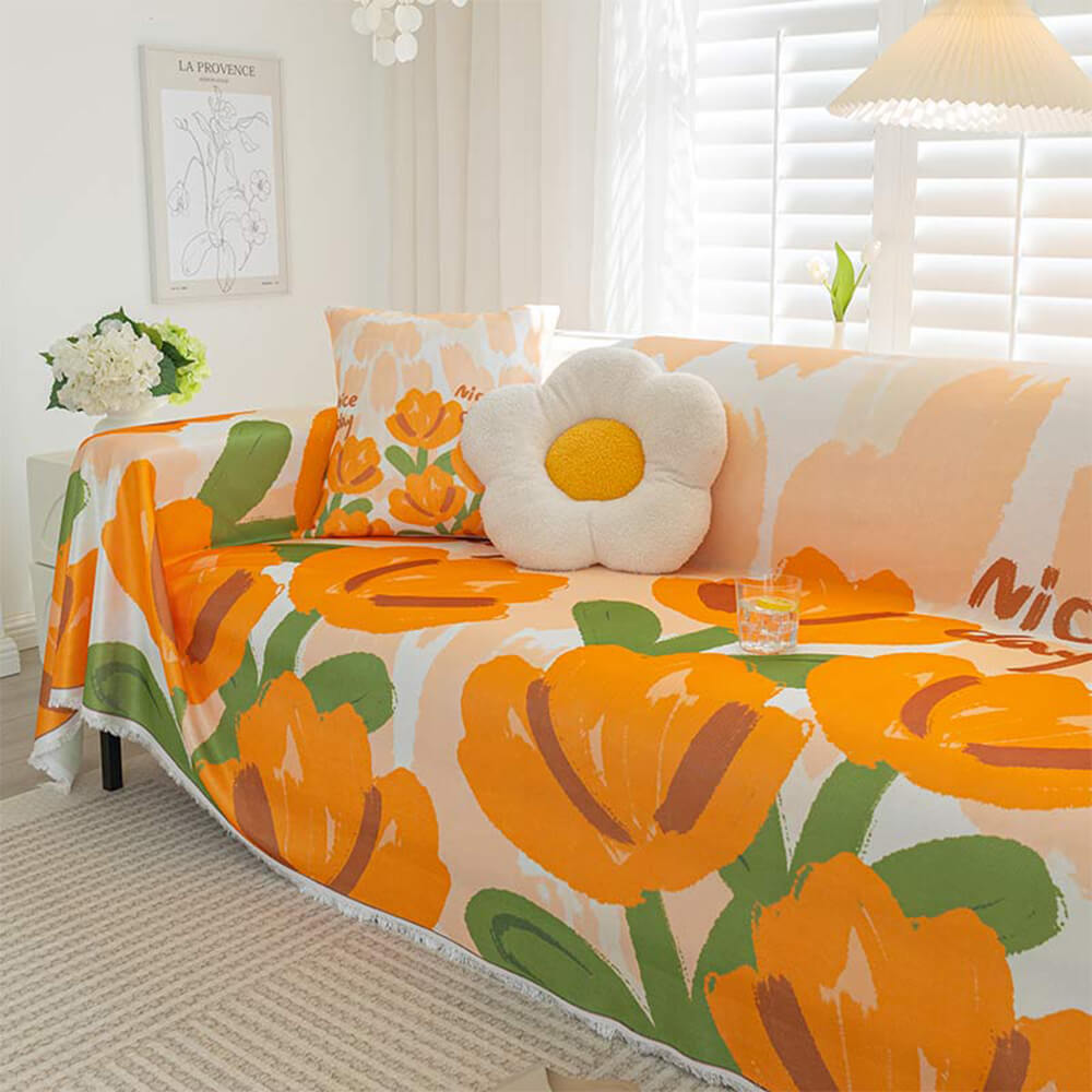 Floraler, kühlender Eisseiden-Möbelschutz-Couchbezug mit vollständiger Abdeckung