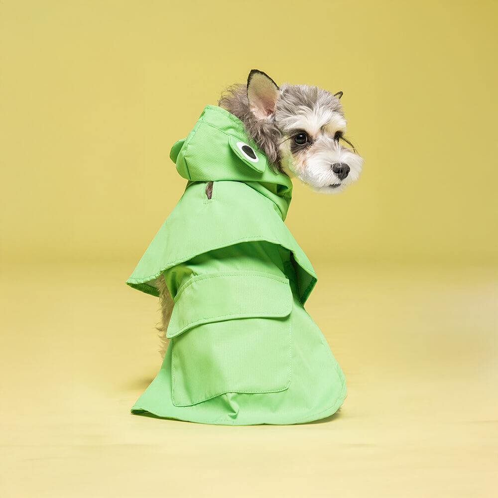 Wasserdichter Leichter Poncho-Regenmantel mit Kapuze für Hunde im Frosch-Design