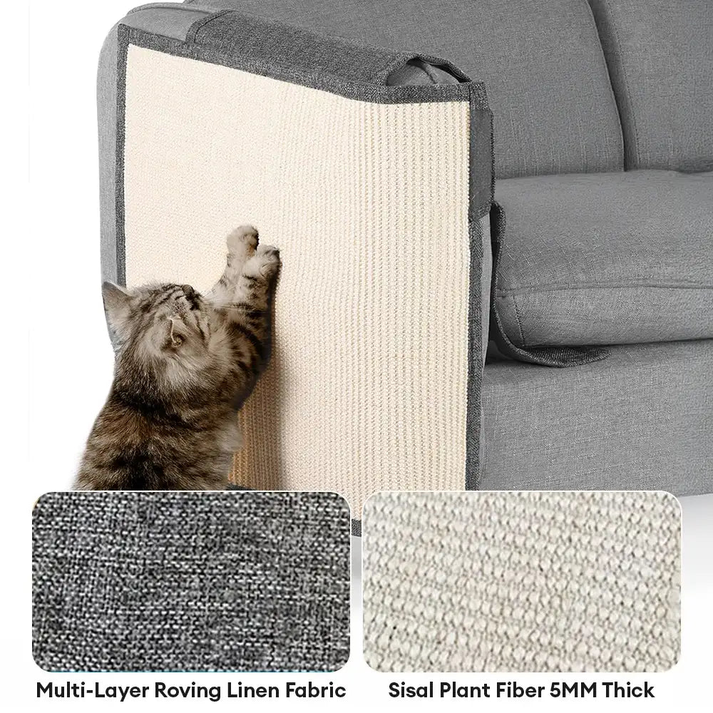 Vollständig umhüllte Katzenkratzmatte aus Kunstsisal zum Schutz von Sofarückenlehnen für Katzen