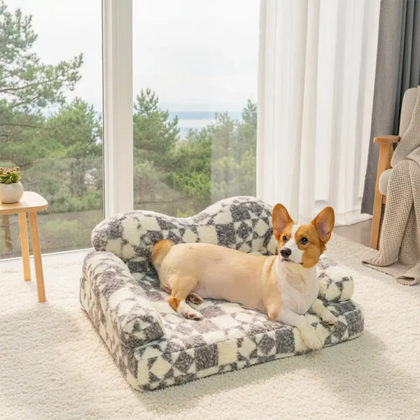 Geometrisches Muster Plüsch Wärmend Abnehmbares Und Waschbares Hundebett