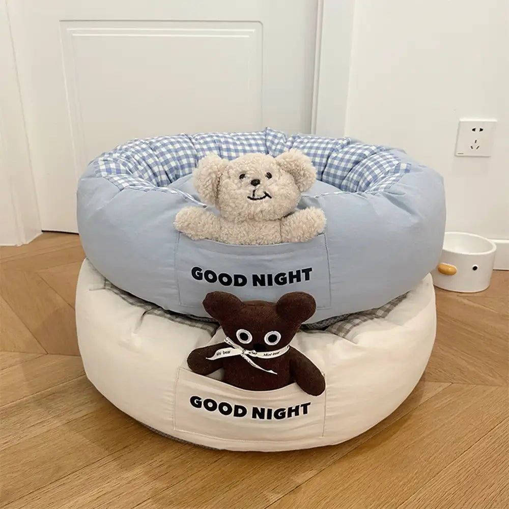 Gute Nacht Tiefschlaf Rundum Beruhigendes Hundebett mit Bären-Spielzeug