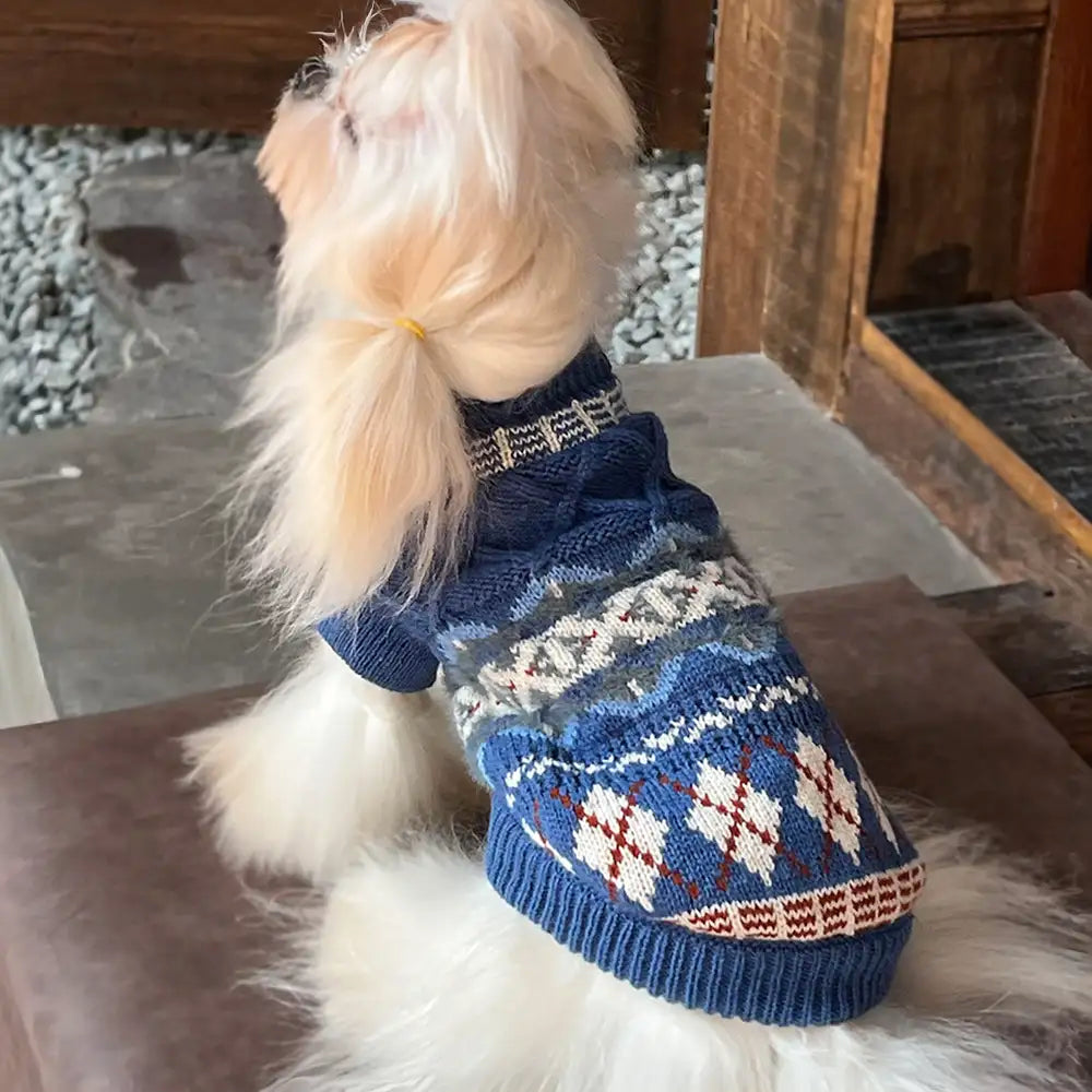 Gestrickter Fair Isle Diamant Hundepullover