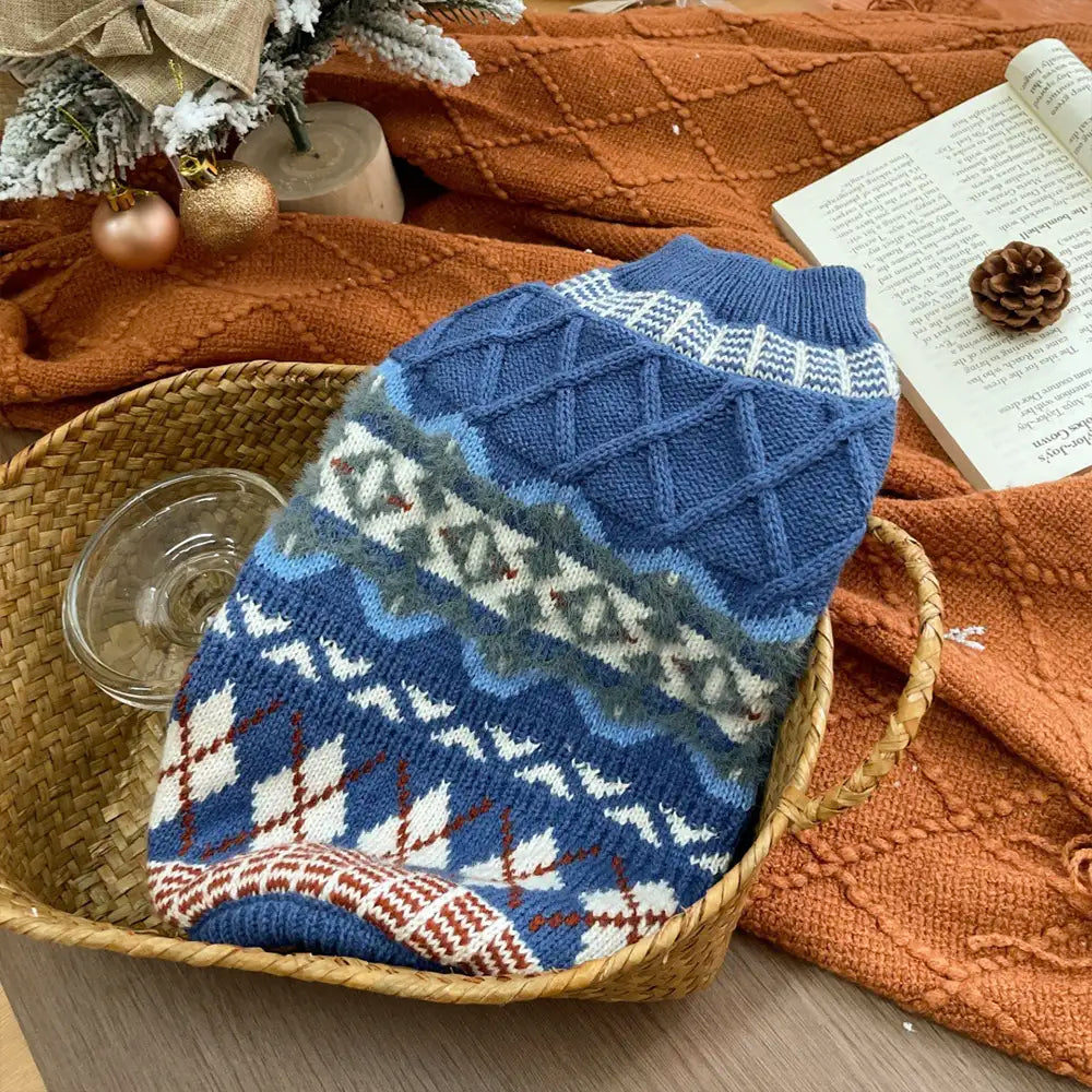 Gestrickter Fair Isle Diamant Hundepullover