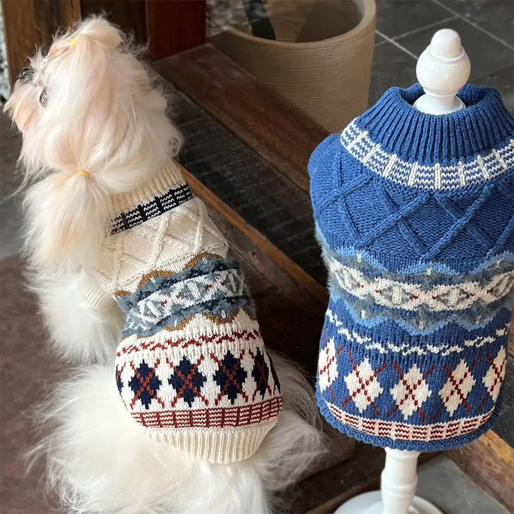 Gestrickter Fair Isle Diamant Hundepullover