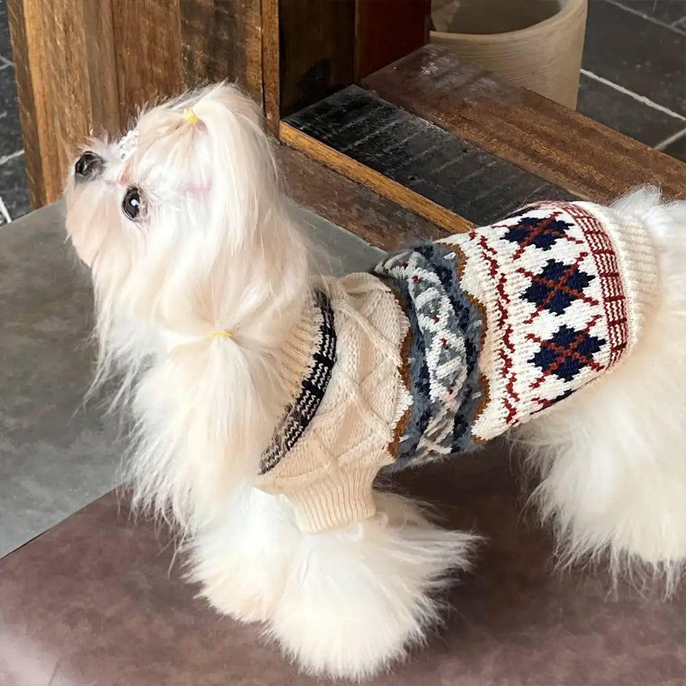 Gestrickter Fair Isle Diamant Hundepullover