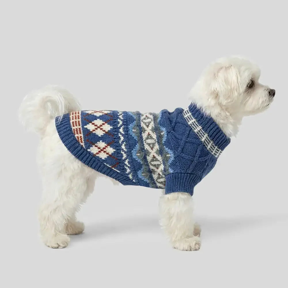 Gestrickter Fair Isle Diamant Hundepullover