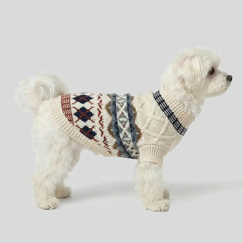 Gestrickter Fair Isle Diamant Hundepullover