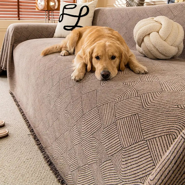 Linienmuster Chenille Bequemer Kratzfester Sofaschoner Couchbezug