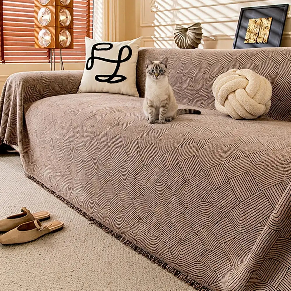 Linienmuster Chenille Bequemer Kratzfester Sofaschoner Couchbezug