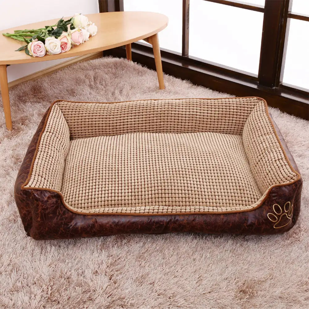 Luxoriöses Kunstleder Weiches Fleece Waschbares Hundesofa-Bett