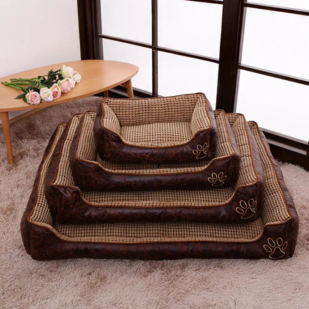 Luxoriöses Kunstleder Weiches Fleece Waschbares Hundesofa-Bett