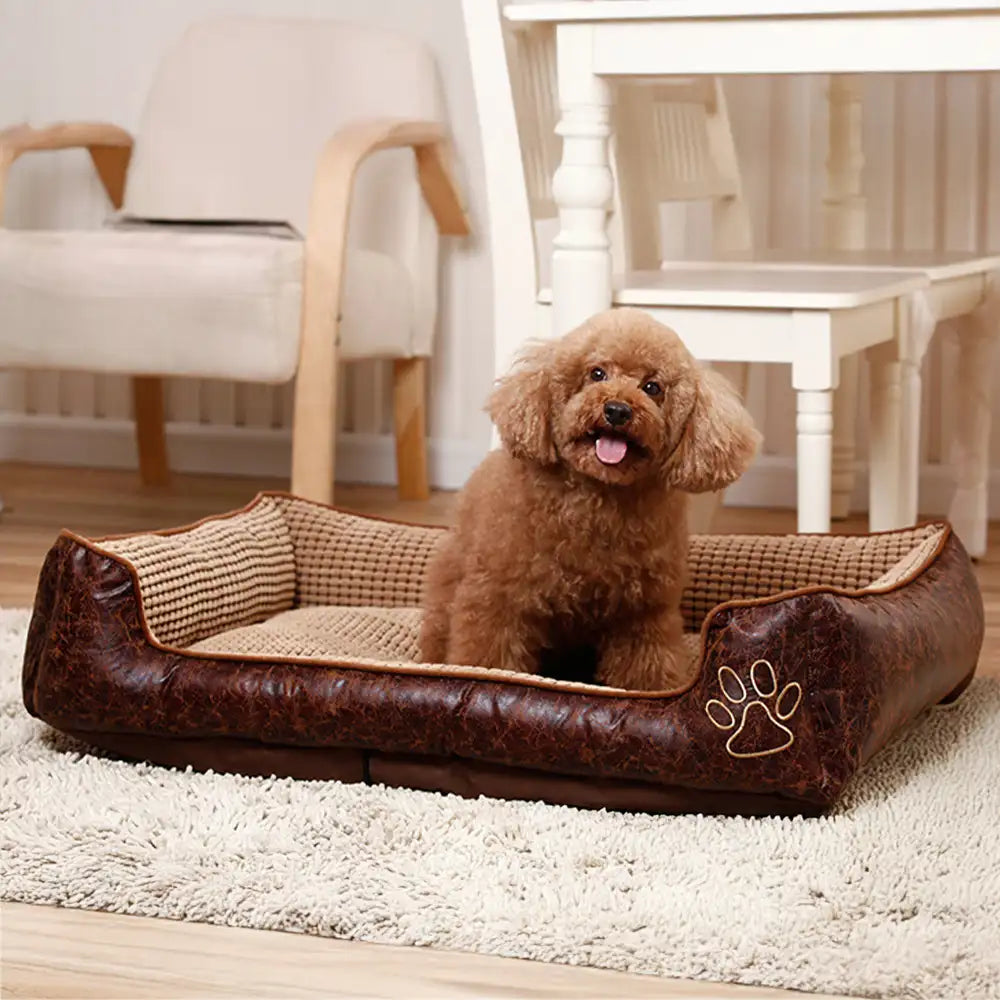 Luxoriöses Kunstleder Weiches Fleece Waschbares Hundesofa-Bett