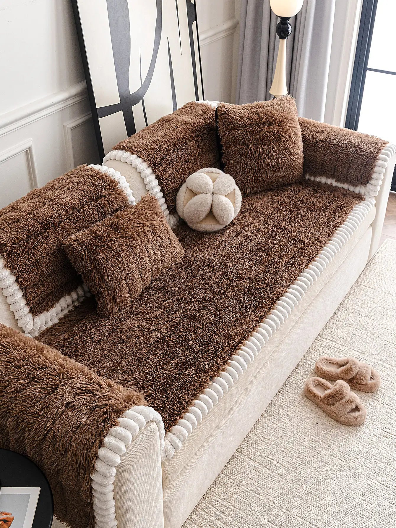 Luxuriöse flauschige Plüsch dicke bequeme rutschfeste Sofaabdeckung