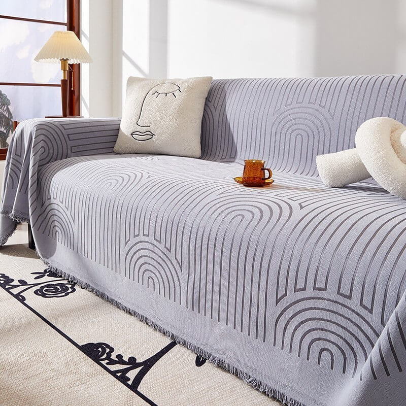 Minimalistisches Bogenmotiv kratzfester Chenille-Wurfsofa-Bezug