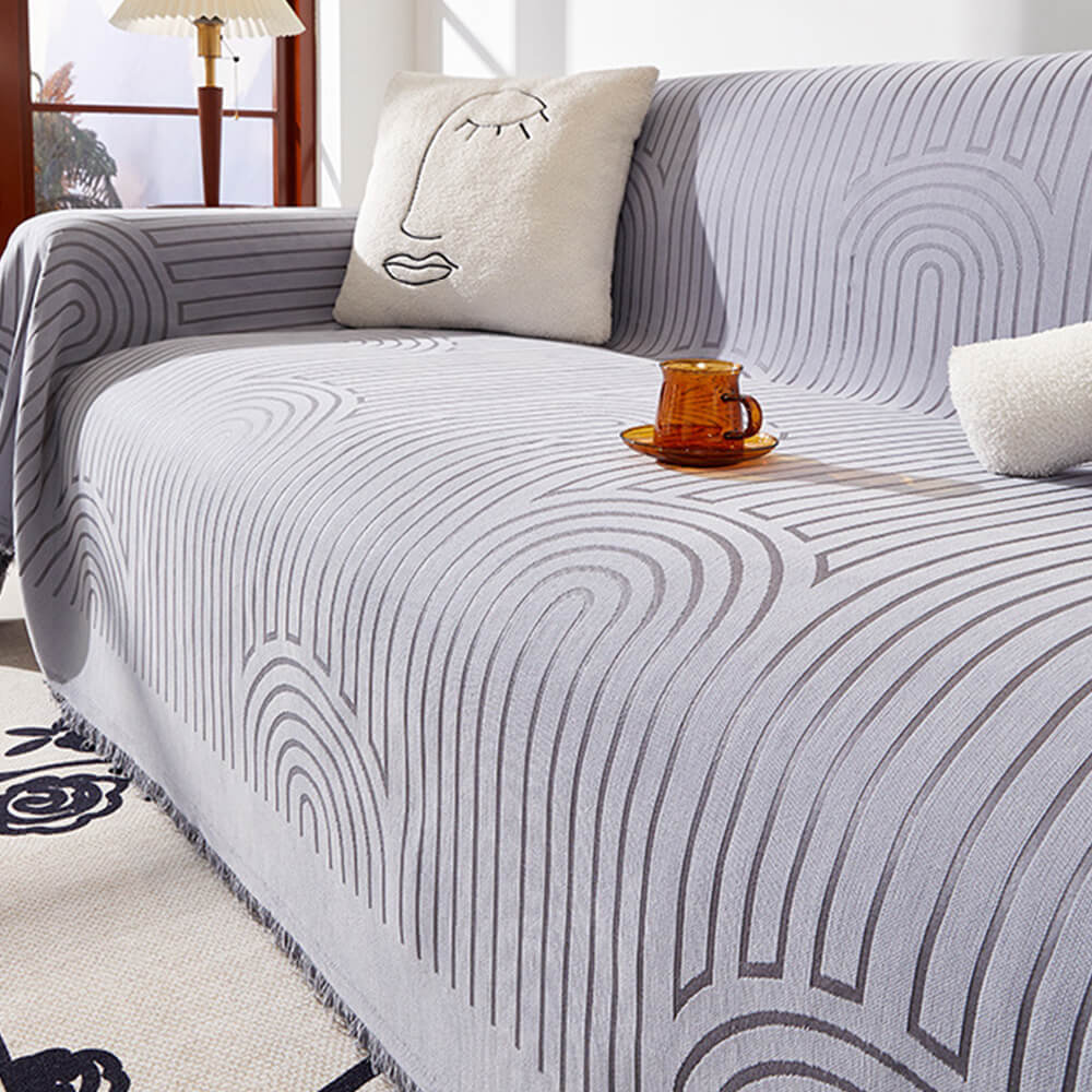 Minimalistisches Bogenmotiv kratzfester Chenille-Wurfsofa-Bezug