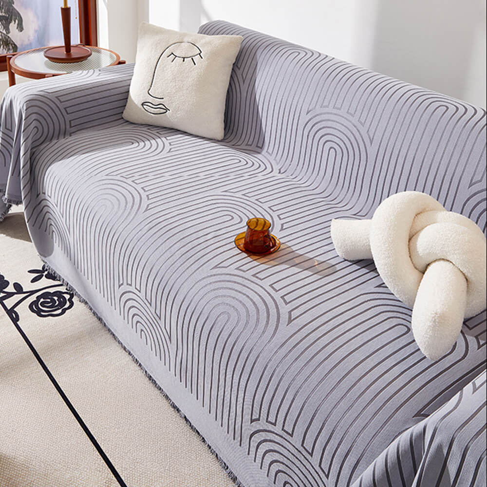 Minimalistisches Bogenmotiv kratzfester Chenille-Wurfsofa-Bezug