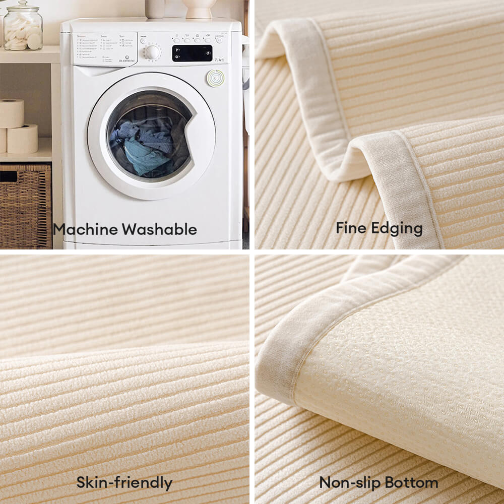 Moderne Cremefarbene Fleece-Sofabezug mit vertikalen Streifen für alle Jahreszeiten