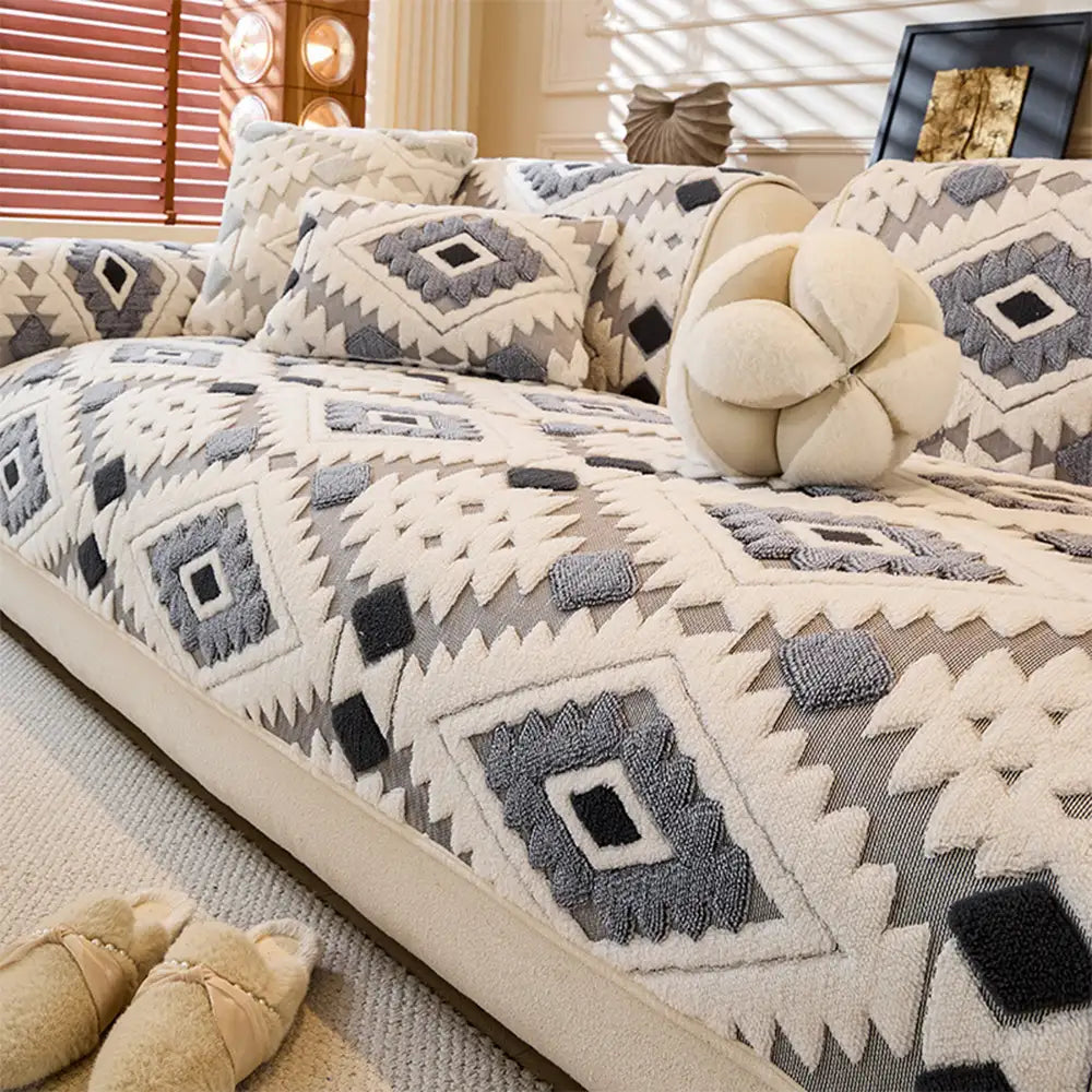 Moderner geometrischer dicker Plüsch Anti-Kratzer rutschfester Sofa Bezug