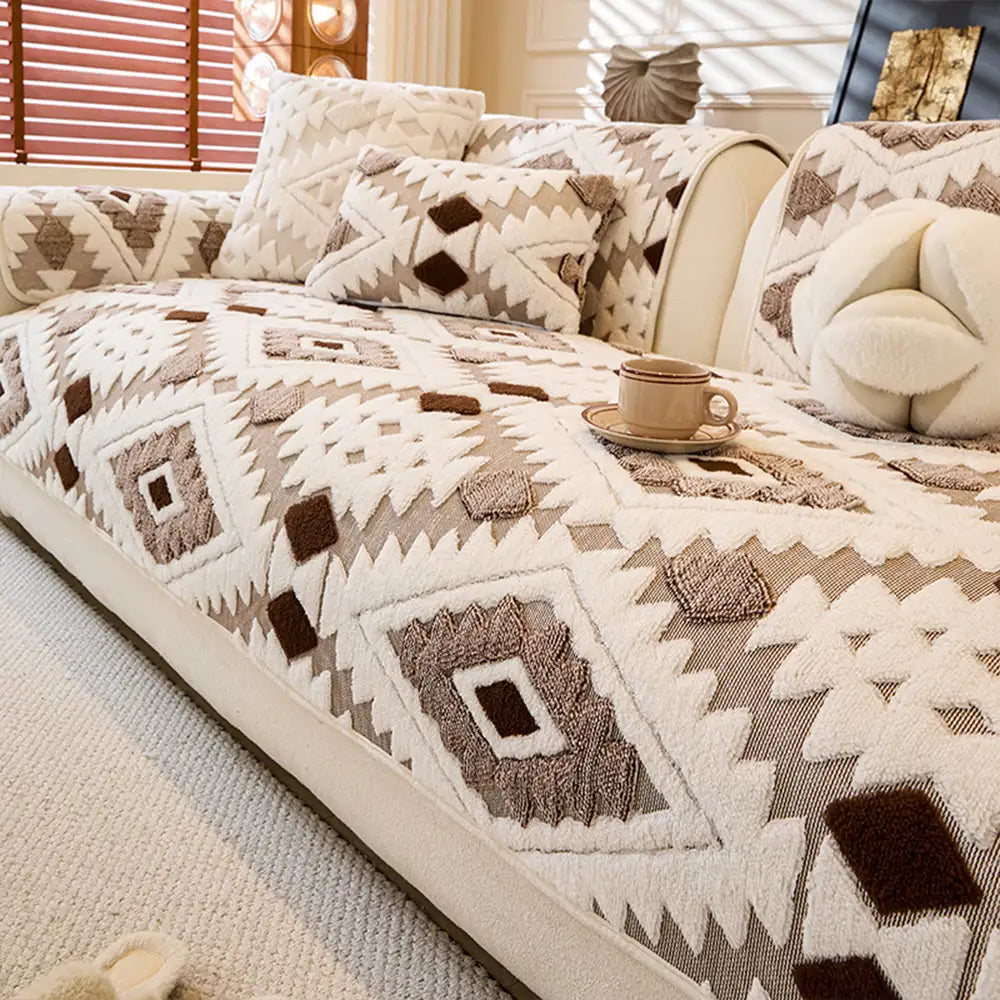 Moderner geometrischer dicker Plüsch Anti-Kratzer rutschfester Sofa Bezug