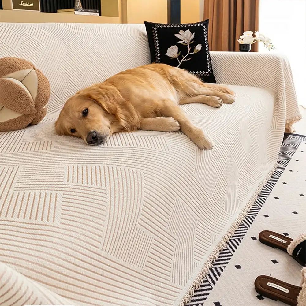 Moderner Streifen Chenille Kratzfester Sofaschoner Couchüberwurf