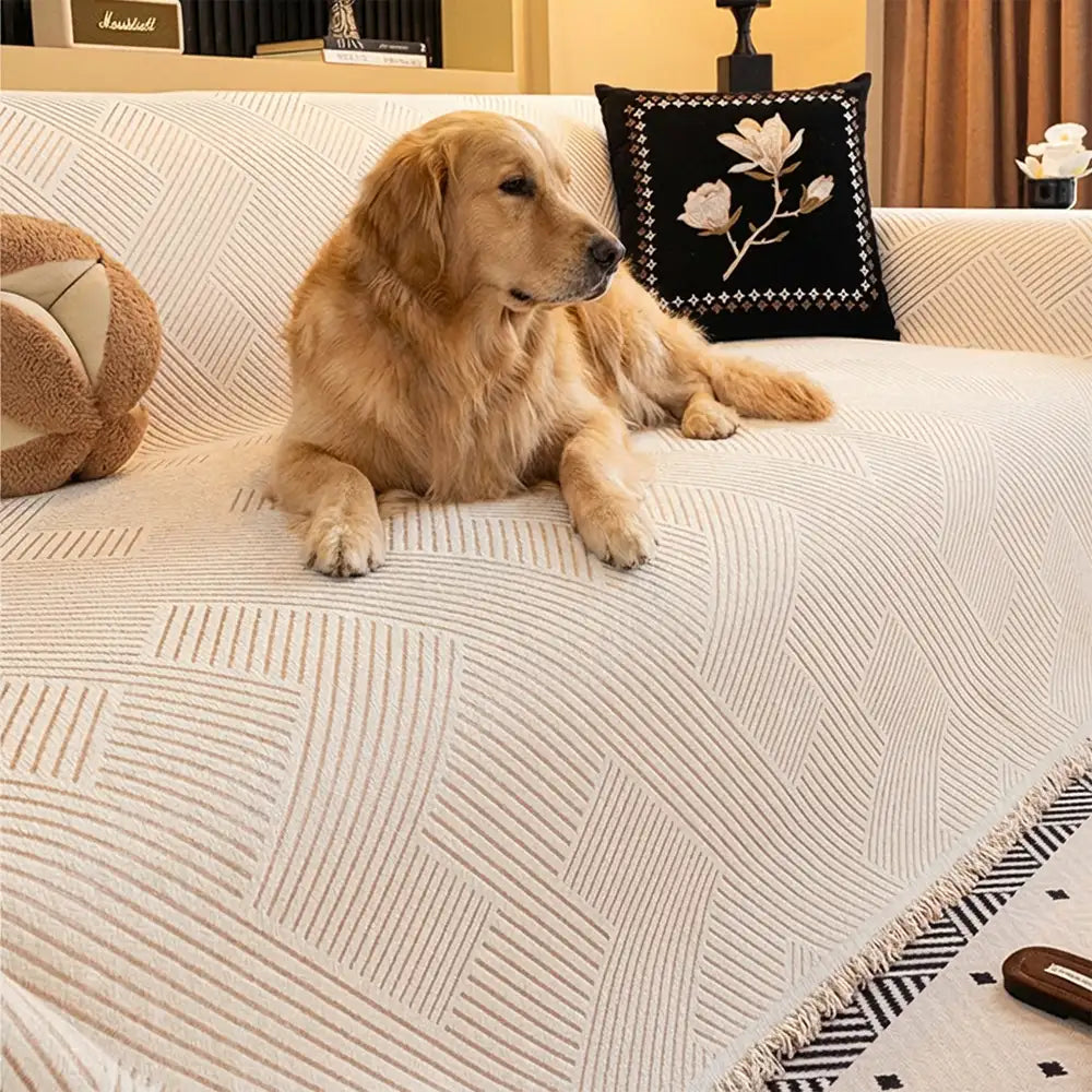 Moderner Streifen Chenille Kratzfester Sofaschoner Couchüberwurf