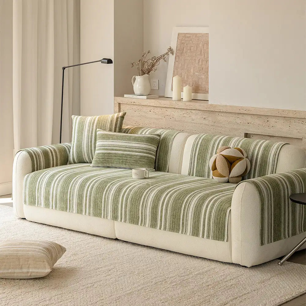 Naturstreifen Chenille Verdickter Sofa-Schutz Waschbar Rutschfeste Couch-Bezug