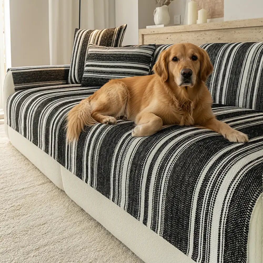 Naturstreifen Chenille Verdickter Sofa-Schutz Waschbar Rutschfeste Couch-Bezug