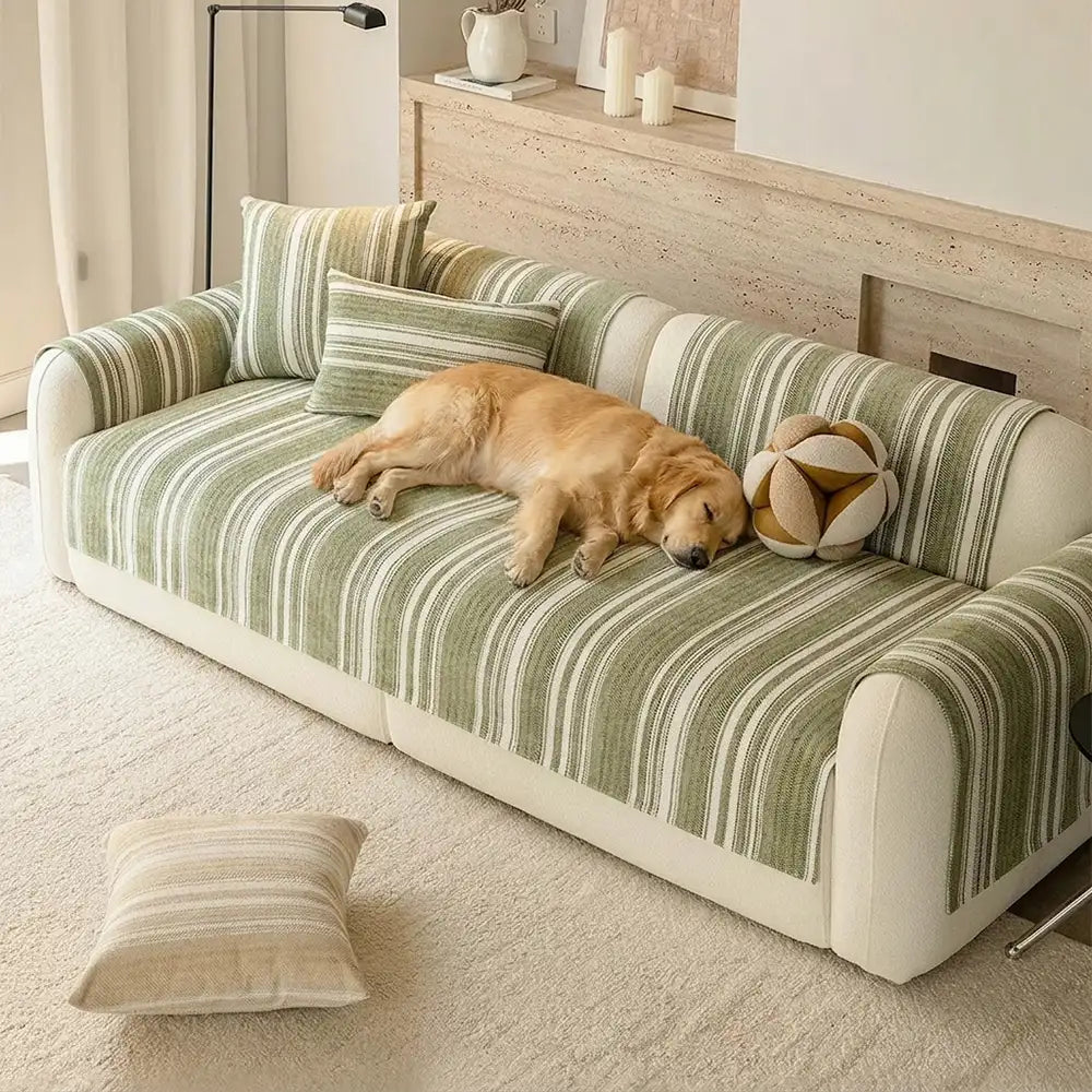 Naturstreifen Chenille Verdickter Sofa-Schutz Waschbar Rutschfeste Couch-Bezug