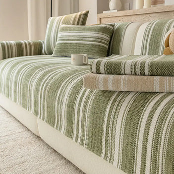 Naturstreifen Chenille Verdickter Sofa-Schutz Waschbar Rutschfeste Couch-Bezug