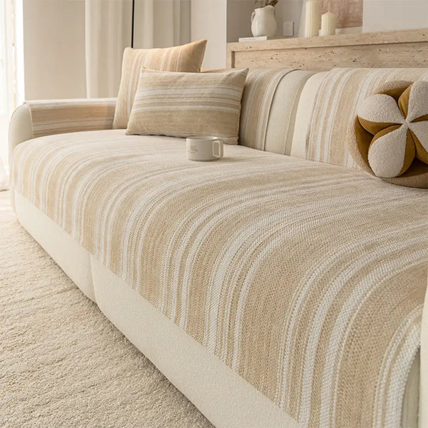 Naturstreifen Chenille Verdickter Sofa-Schutz Waschbar Rutschfeste Couch-Bezug
