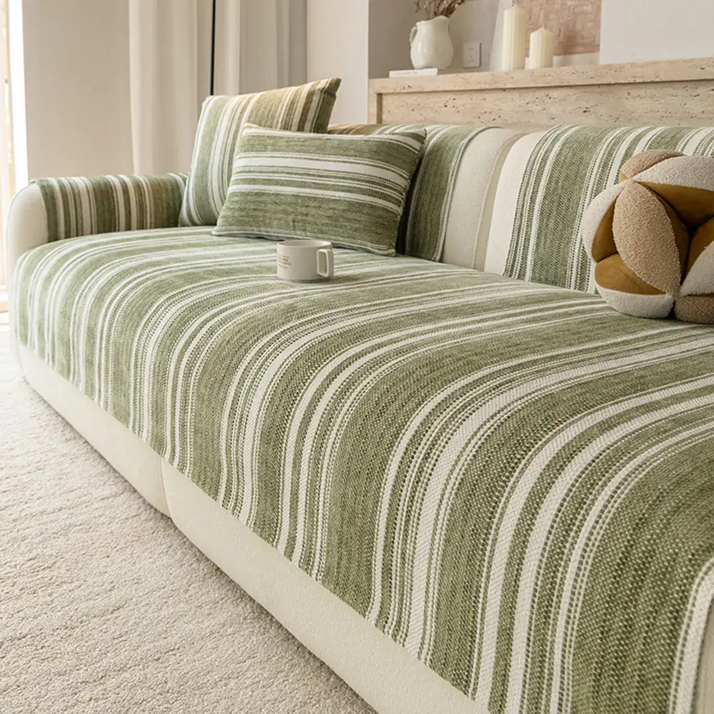Naturstreifen Chenille Verdickter Sofa-Schutz Waschbar Rutschfeste Couch-Bezug