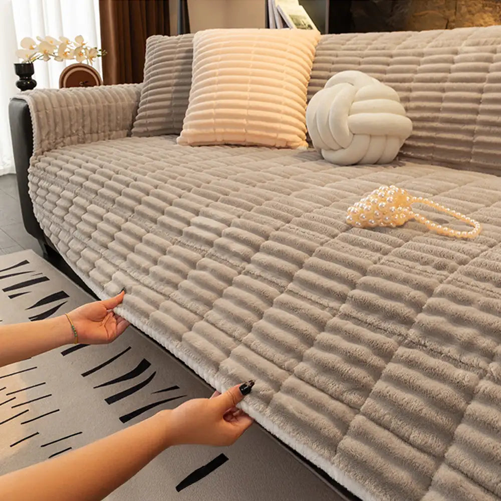 Ecksofa-Schutzhülle aus gemütlichem Flanell, Wasserdicht, Rutschfest, einteilig