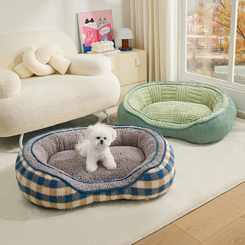 Ovaler Teddy-Velours-Hundebett mit großem Platz für bequemen Tiefschlaf im Donut-Stil