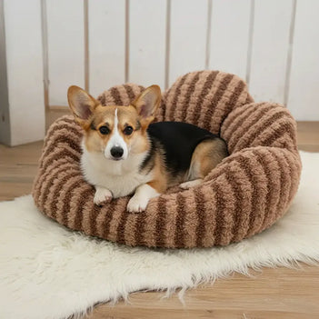 Blütenblattförmiges gestreiftes Plüsch-Hundebett