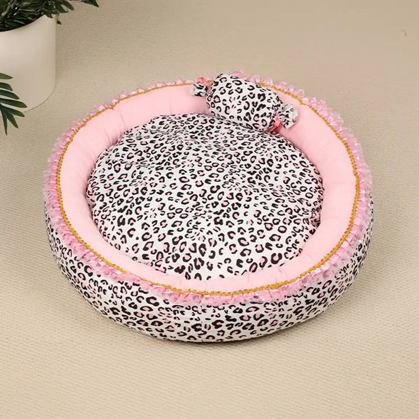 Rosa Leopardenmuster abnehmbares und waschbares ganzjähriges Prinzessinnen-Hundebett