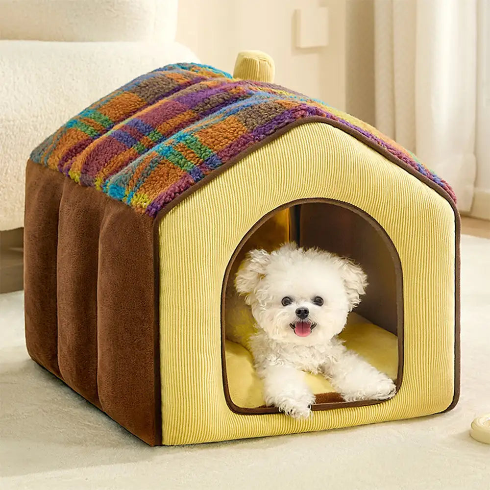 Plaid Retro Gemütlicher Höhlenstil Warmer Tiefer Schlaf Hund- und Katzenbett - Retro Haus