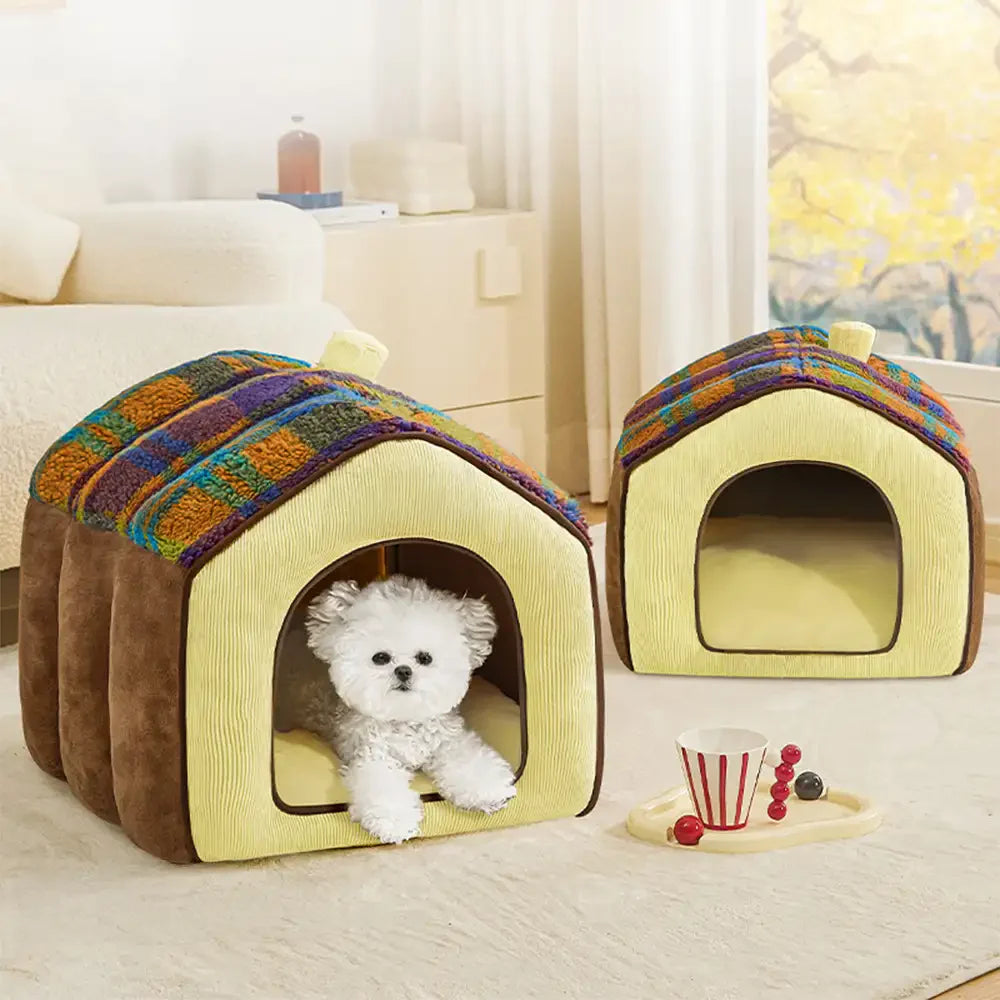 Plaid Retro Gemütlicher Höhlenstil Warmer Tiefer Schlaf Hund- und Katzenbett - Retro Haus