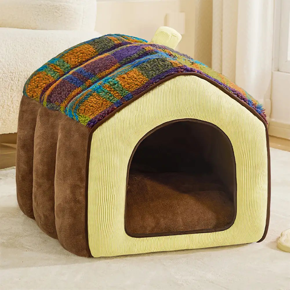 Plaid Retro Gemütlicher Höhlenstil Warmer Tiefer Schlaf Hund- und Katzenbett - Retro Haus