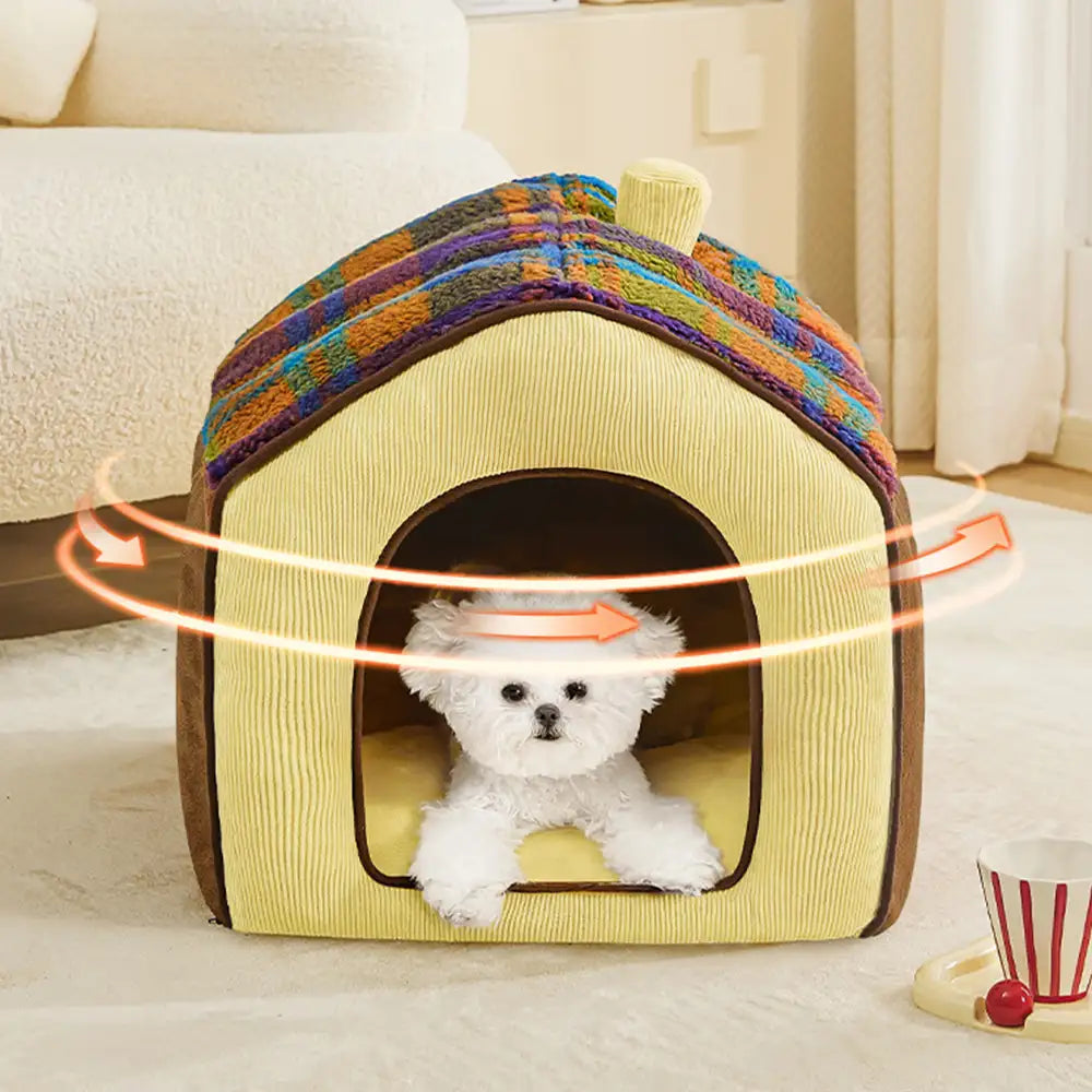 Plaid Retro Gemütlicher Höhlenstil Warmer Tiefer Schlaf Hund- und Katzenbett - Retro Haus